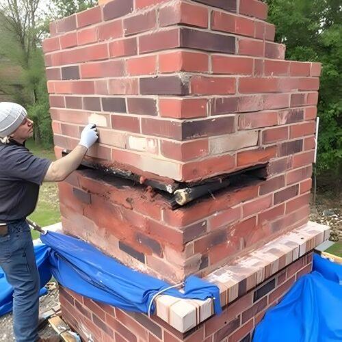 chimney being repaired by a roofer