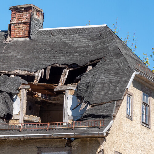 roof with storm damage